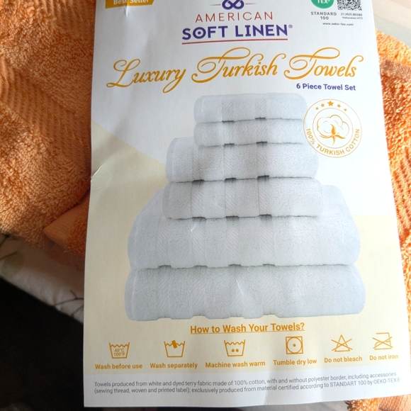 American Soft Linen 6 Piece Towel Set in Malibu Peach - Picture 6 of 10